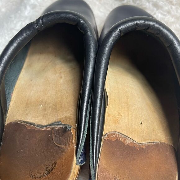 Vintage Troentorp Rembrandt  Leather Navy Blue &black Clogs wooden sole EUR SZ46 - Picture 5 of 8